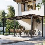 10×14 FT Outdoor Metal Flexible Top Lean to Gazebo Pergola with Sloped Roof, Heavy Duty Wall-Mounted Patio Awnings with Powder-Coated Steel Frame, for Lawn, Garden, Backyard and Deck, Grey - Image 2