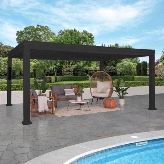 1612-trenton-modern-steel-pergola-with-sail-shade-soft-canopy-9099299 16×12 trenton modern steel pergola with sail shade soft canopy - Image 1