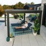 16×12 trenton modern steel pergola with sail shade soft canopy - Image 4