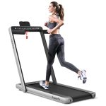 2 in 1 Folding Treadmill with Dual Display, 2.25HP Superfit Under Desk Electric Pad - Prioka