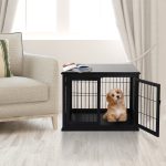 26'' Wooden Decorative Dog Cage Pet Crate Kennel with Double Door Entrance & a Simple Modern Design  Black - Image 4