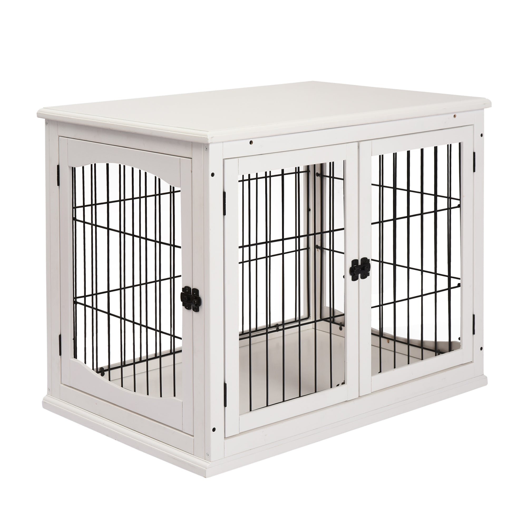 26-wooden-dog-crate-furniture-style-pet-cage-kennel-end-table-with-lockable-double-door-entrance-and-top-shelf-white-2726089-2 26" Wooden Dog Crate, Furniture Style Pet Cage Kennel, End Table, with Lockable Double Door Entrance, and Top Shelf, White - Image 1