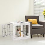 26" Wooden Dog Crate, Furniture Style Pet Cage Kennel, End Table, with Lockable Double Door Entrance, and Top Shelf, White - Image 4