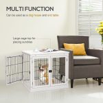 26" Wooden Dog Crate, Furniture Style Pet Cage Kennel, End Table, with Lockable Double Door Entrance, and Top Shelf, White - Image 2