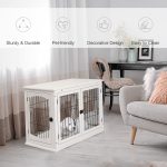 26" Wooden Dog Crate, Furniture Style Pet Cage Kennel, End Table, with Lockable Double Door Entrance, and Top Shelf, White - Image 7
