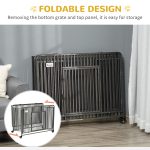 43" Heavy Duty Dog Cage, Foldable Steel Crate Kennel with Removable Tray, Double Doors, 4 Lockable Wheels for Medium & Large Dogs, Dark Silver - Image 4