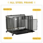 43" Heavy Duty Dog Cage, Foldable Steel Crate Kennel with Removable Tray, Double Doors, 4 Lockable Wheels for Medium & Large Dogs, Dark Silver - Image 5