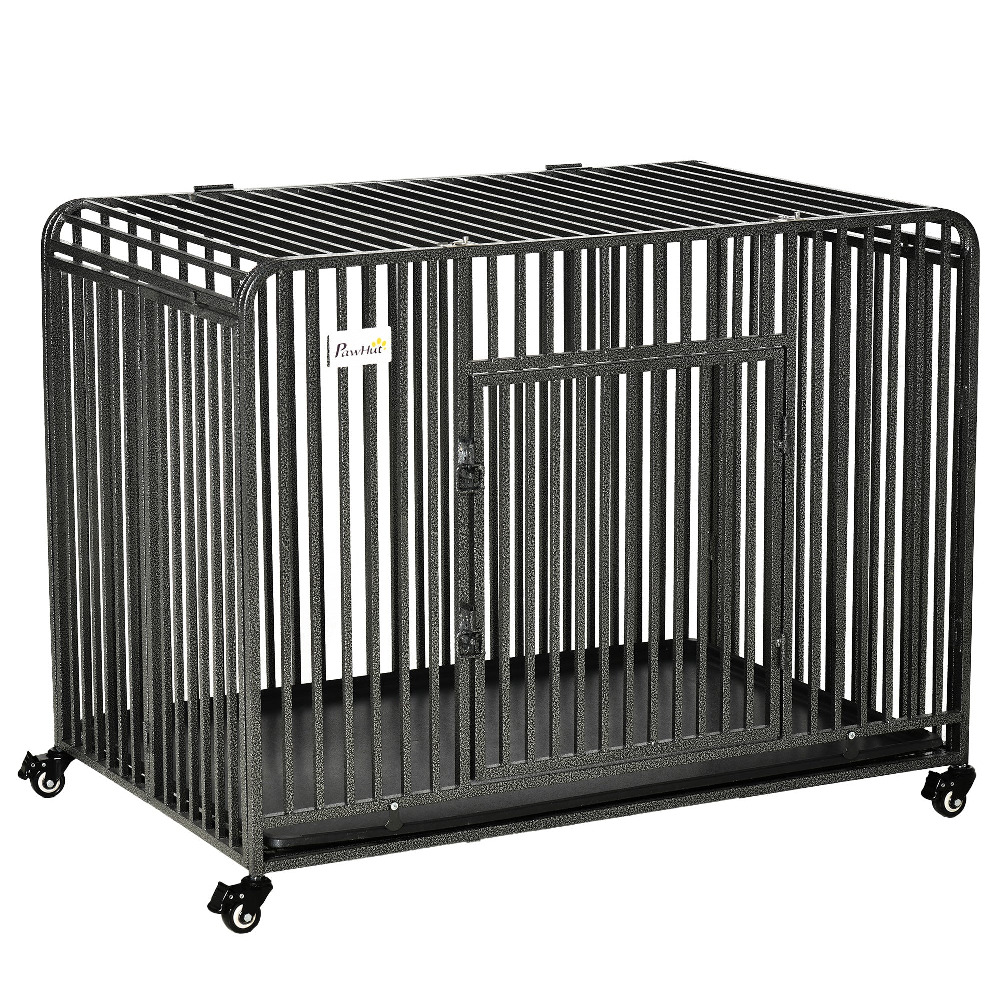 43-heavy-duty-dog-cage-foldable-steel-crate-kennel-with-removable-tray-double-doors-4-lockable-wheels-for-medium-large-dogs-dark-silver-8720877-1 43" Heavy Duty Dog Cage, Foldable Steel Crate Kennel with Removable Tray, Double Doors, 4 Lockable Wheels for Medium & Large Dogs, Dark Silver - Image 1