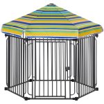 47" Heavy-duty Pet Playpen Kennel with Door & Removable Cover 6 Panels Freestanding Puppy Crate Fence for Small Medium Sized Dogs