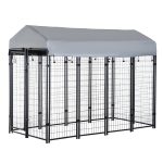 8' x 4' x 6' Large Dog Kennel Outdoor Steel Fence with UV-Resistant Oxford Cloth Roof & Secure Lock