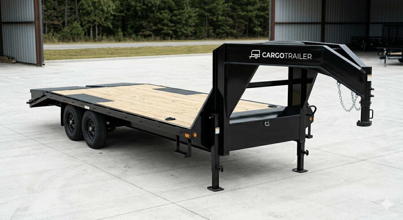 8525-gooseneck-flatbed-equipment-trailer-tandem-dual-axle-black-cargotrailer-8764970-1 8.5×25 Gooseneck Flatbed Equipment Trailer – Tandem Dual Axle Black – CARGOTRAILER - Prioka
