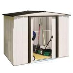 Arrow Newport 8 x 6 ft. Two-Tone Eggshell & Coffee Galvanized Metal Storage Shed with Sliding Lockable Doors - Prioka