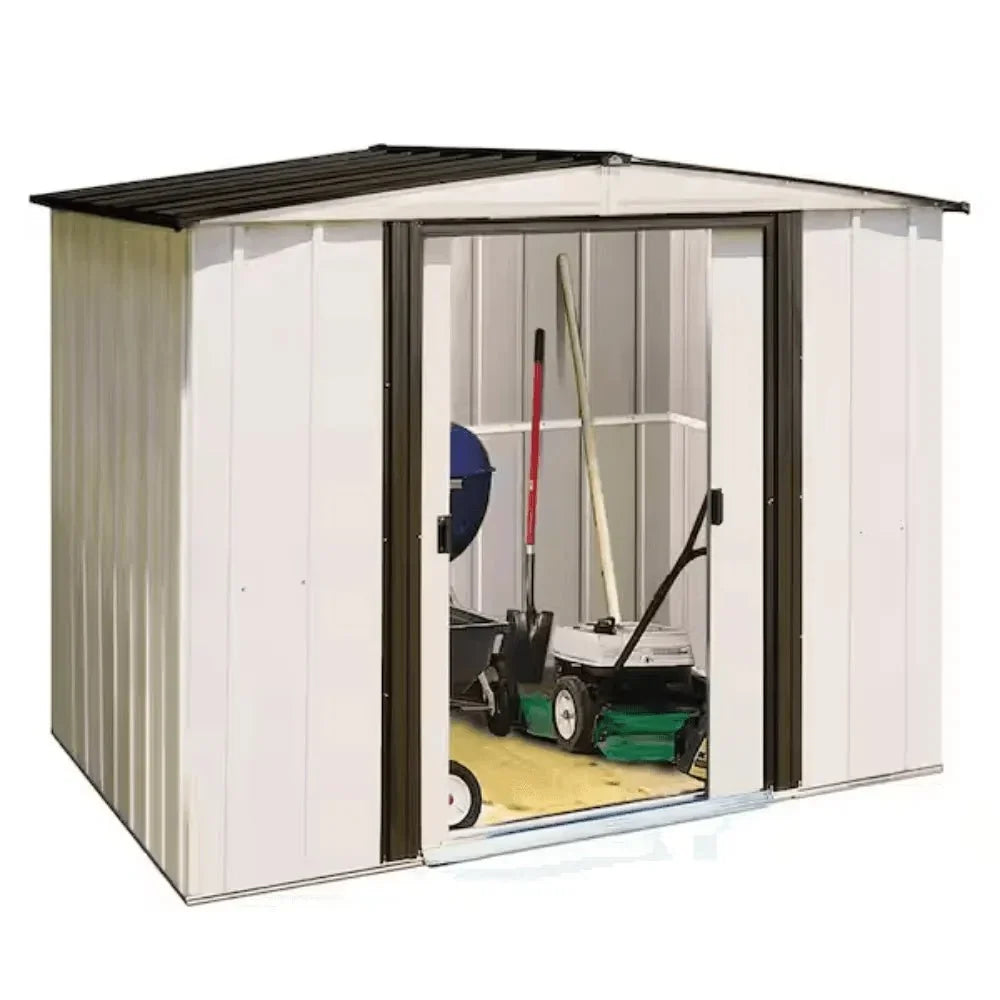 arrow-newport-8-x-6-ft-two-tone-eggshell-coffee-galvanized-metal-storage-shed-with-sliding-lockable-doors-1183044 Arrow Newport 8 x 6 ft. Two-Tone Eggshell & Coffee Galvanized Metal Storage Shed with Sliding Lockable Doors - Prioka