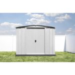 Arrow Newport 8 x 6 ft. Two-Tone Eggshell & Coffee Galvanized Metal Storage Shed with Sliding Lockable Doors - Image 2