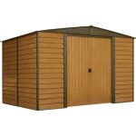 Arrow Woodridge 10 ft. x 8 ft. Metal Storage Shed with Woodgrain Finish - Prioka