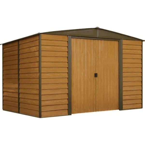 Arrow Woodridge 10 ft. x 8 ft. Metal Storage Shed with Woodgrain Finish - Prioka