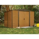 Arrow Woodridge 10 ft. x 8 ft. Metal Storage Shed with Woodgrain Finish - Image 4
