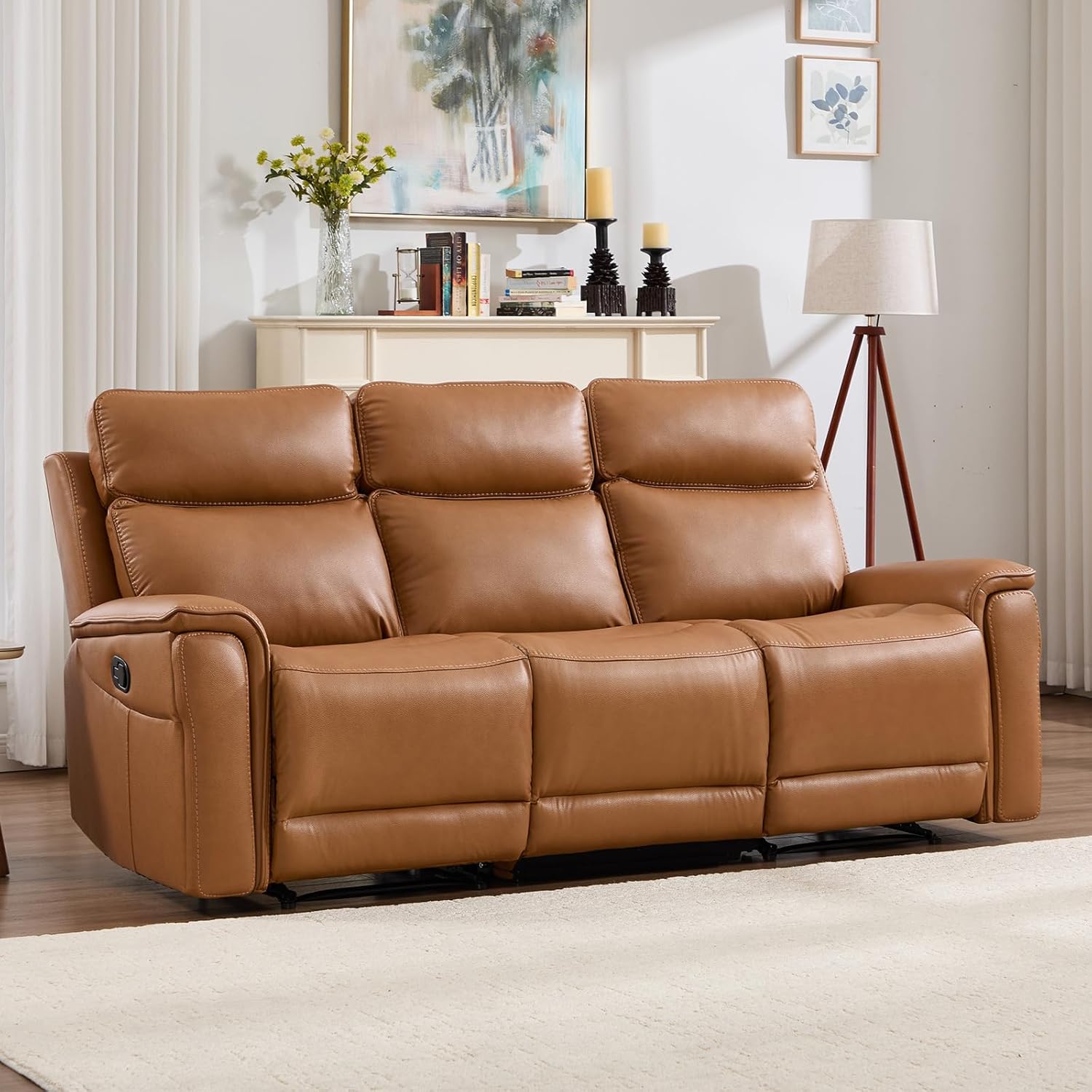 bergenfield-furniture-3-seater-recliner-sofa-manual-faux-leather-reclining-couch-with-cup-holder-5607731-1 Bergenfield Furniture 3 Seater Recliner Sofa Manual Faux Leather Reclining Couch with Cup Holder - Image 1