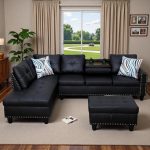 Bergenfield Furniture 97.5 Inch L Shaped Modular Sectional Couch Set with Storage Ottoman 4 Seat Leather Sofa Chaise Living Room Apartment - Image 2