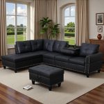 Bergenfield Furniture 97.5 Inch L Shaped Modular Sectional Couch Set with Storage Ottoman 4 Seat Leather Sofa Chaise Living Room Apartment - Image 3