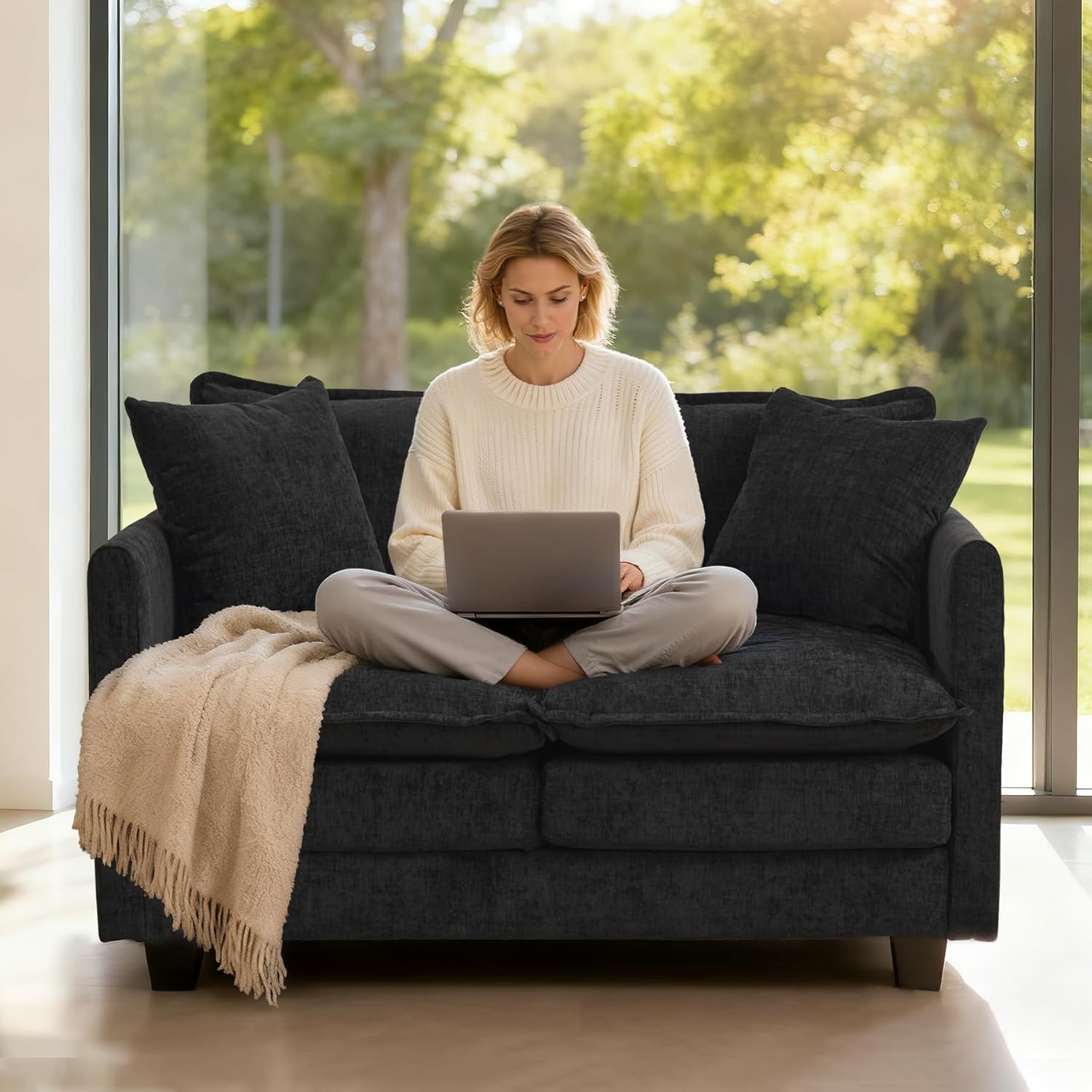 bergenfield-furniture-loveseat-sofa-cloud-couch-50-inch-modern-2-seat-deep-seat-sofa-with-pillows-4355791-2 Bergenfield Furniture Loveseat Sofa Cloud Couch 50 Inch Modern 2 Seat Deep Seat Sofa with Pillows - Image 1