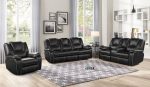 Bergenfield Furniture Manual Recliner Sofa Set Bonded Leather Reclining Loveseat Couch Living Room Black