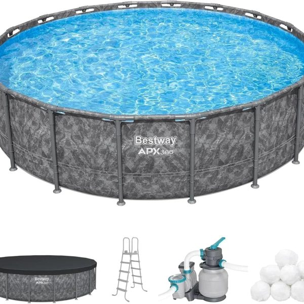 Bestway APX 365 18’x52″ Round Above Ground Swimming Pool Set with Pump & Ladders - Prioka