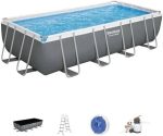 Bestway Power Steel 18′ x 9′ x 48″ Rectangular Metal Frame Above Ground Outdoor Swimming Pool Set with 1,500 GPH Filter Pump, Ladder, and Pool Covers - Image 3