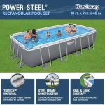 Bestway Power Steel 18′ x 9′ x 48″ Rectangular Metal Frame Above Ground Outdoor Swimming Pool Set with 1,500 GPH Filter Pump, Ladder, and Pool Covers - Image 2