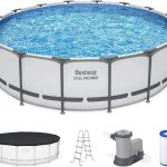 Bestway Steel Pro MAX 16 Foot x 48 Inch Round Metal Frame Above Ground Outdoor Swimming Pool Sets - Prioka