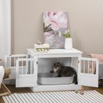 Cat Litter Box Enclosure with Magnetic Doors, Cat Washroom Nightstand with Large Top, Hidden Litter Box Side Table with Latches, White - Image 3