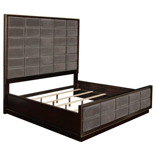 Coaster Fine Furniture Durango Bedroom Set – Grid-Tufted Velvet Headboard & Gold Hardware - Prioka