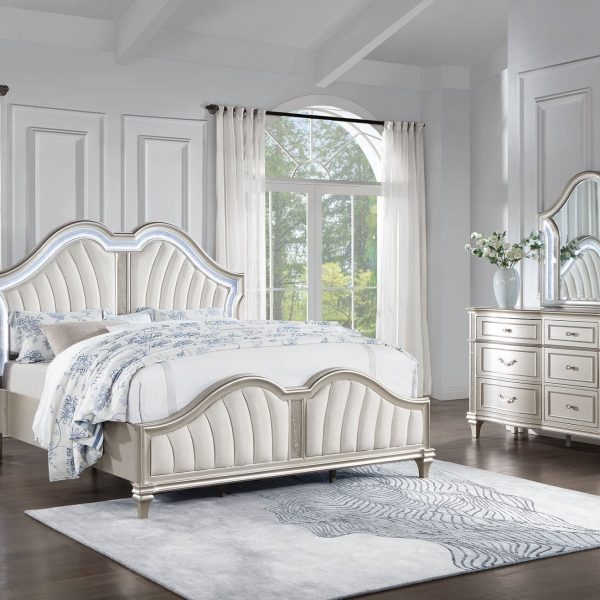 Coaster Fine Furniture Evangeline Bedroom Set – Glam Silver Oak Finish, Double Arch Tufted Headboard, USB Nightstand & Felt-Lined Drawers - Prioka