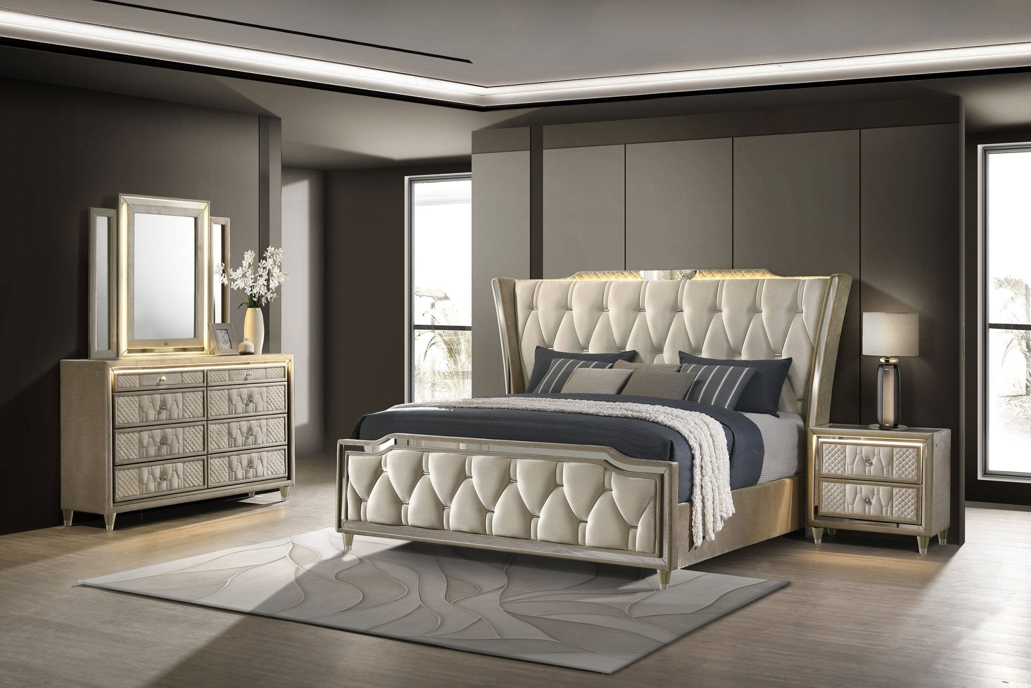 coaster-fine-furniture-lorient-velvet-bedroom-set-with-led-lighting-and-usb-charging-3094179 Coaster Fine Furniture Lorient Velvet Bedroom Set with LED Lighting and USB Charging - Prioka