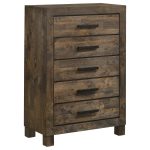 Coaster Fine Furniture Woodmont Bedroom Set ? Rustic Golden Brown Wire-Brushed Hardwood with Storage Drawers & Bar Handles - Image 4