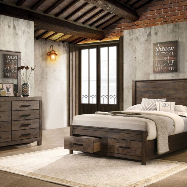 Coaster Fine Furniture Woodmont Bedroom Set – Rustic Golden Brown Wire-Brushed Hardwood with Storage Drawers & Bar Handles - Prioka