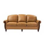 Dietmar Genuine Leather Sofa – Camel Curved Leather Nailhead Sofa - Image 4
