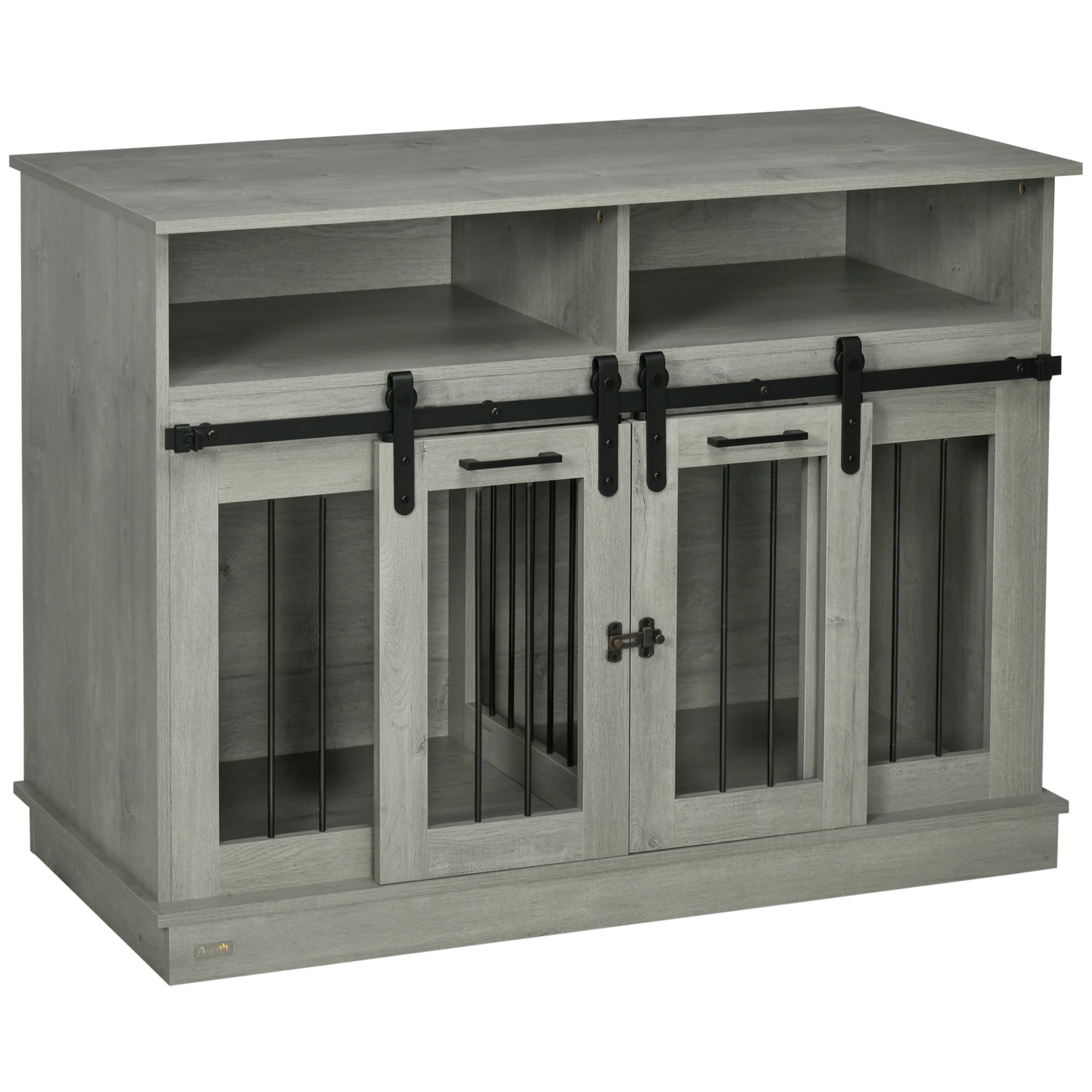 dog-crate-furniture-for-large-dogs-double-dog-kennel-for-small-dogs-with-shelves-sliding-doors-47-x-235-x-35-gray-1660511 Dog Crate Furniture for Large Dogs, Double Dog Kennel for Small Dogs with Shelves, Sliding Doors, 47" x 23.5" x 35", Gray - Image 1