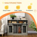 Dog Crate Furniture for Large Dogs, Double Dog Kennel for Small Dogs with Shelves, Sliding Doors, 47" x 23.5" x 35", Gray - Image 4