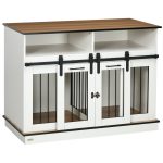 Dog Crate Furniture for Large Dogs, Double Dog Kennel for Small Dogs with Shelves, Sliding Doors, 47" x 23.5" x 35", White