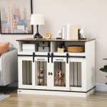 Dog Crate Furniture for Large Dogs, Double Dog Kennel for Small Dogs with Shelves, Sliding Doors, 47" x 23.5" x 35", White - Image 2