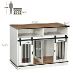 Dog Crate Furniture for Large Dogs, Double Dog Kennel for Small Dogs with Shelves, Sliding Doors, 47" x 23.5" x 35", White - Image 3