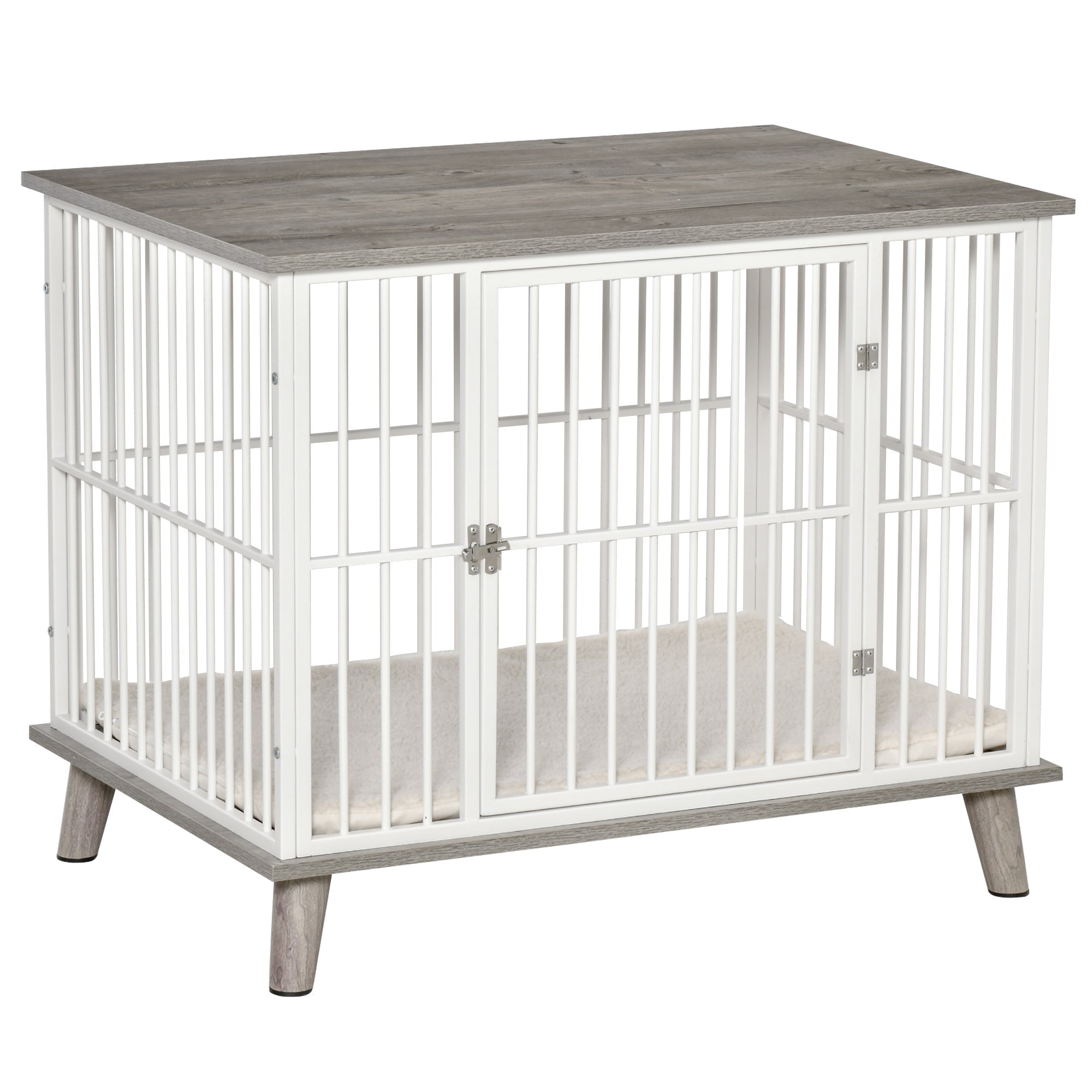 dog-crate-furniture-style-pet-cage-kennel-decorative-dog-house-with-soft-cushion-wooden-top-for-small-medium-dogs-indoor-use-grey-8123977 Dog Crate, Furniture Style Pet Cage Kennel, Decorative Dog House, with Soft Cushion, Wooden Top, for Small & Medium Dogs, Indoor Use, Grey - Image 1
