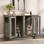 Dog Crate Furniture with Divider Panel, Dog Kennel End Table for Large Dogs, Decorative Pet House with Two Rooms Design, for 2 Small Dogs - Image 2