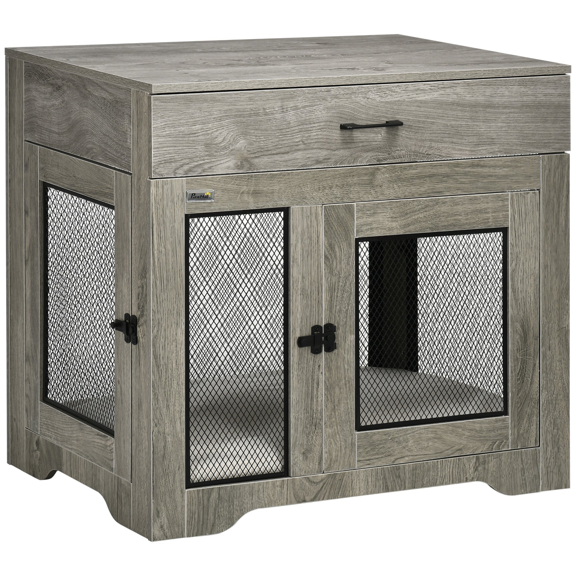dog-crate-furniture-with-soft-water-resistant-cushion-dog-crate-end-table-with-drawer-puppy-crate-for-small-dogs-indoor-with-2-doors-grey-2289612-1 Dog Crate Furniture with Soft Water-Resistant Cushion, Dog Crate End Table with Drawer, Puppy Crate for Small Dogs Indoor with 2 Doors, Grey - Image 1