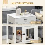 Dog Crate Furniture with Soft Water-Resistant Cushion, Dog Crate End Table with Drawer, Puppy Crate for Small Dogs Indoor with 2 Doors, White - Image 3