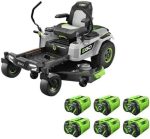 EGO Power+ Electric Riding Lawn Mower, 52″ Deck with Zero Turn Radius, Includes (6) 56V 12.0Ah Batteries and Chargers – ZT5207L - Prioka