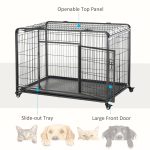 Folding Design Heavy Duty Metal Dog Cage Crate & Kennel with Removable Tray and Cover, & 4 Locking Wheels, Indoor/Outdoor 49" - Image 6