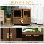 Furniture Style Dog Crate, Wooden & Wire End Table, Small & Medium Pet Crate with Magnetic Double Door Indoor Decorative Dog Kennel Cage, Brown - Image 3