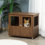 Furniture Style Dog Crate, Wooden & Wire End Table, Small & Medium Pet Crate with Magnetic Double Door Indoor Decorative Dog Kennel Cage, Brown - Image 2